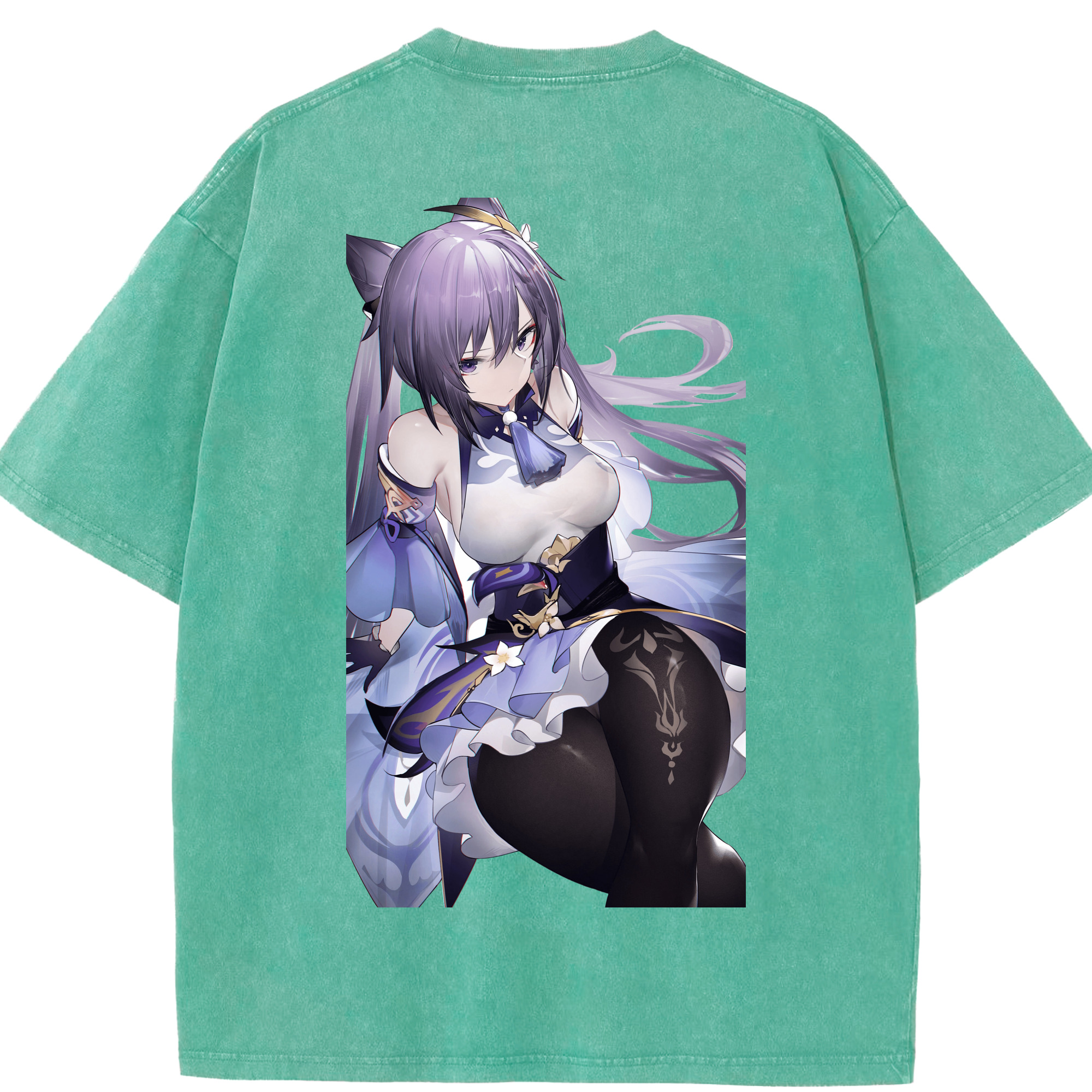 げんし神 刻晴 こくせい genshin Kokusei 綿100% ヴィンテージ風 半袖Tシャツ（背面プリント）